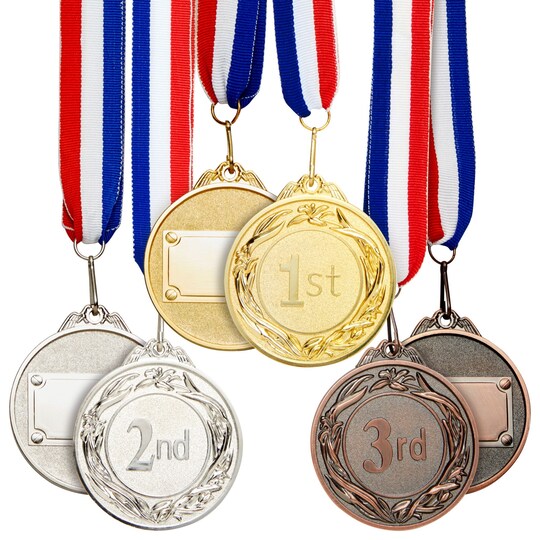 Juvale; 6-Pack 1st, 2nd, 3rd Place Award Medals for Kids and Adult, Participation Awards with 15.5-Inch Prize Ribbons for Sports, Tournaments, Competitions (Metal, 2.6 in); Category:Awards; Image:1